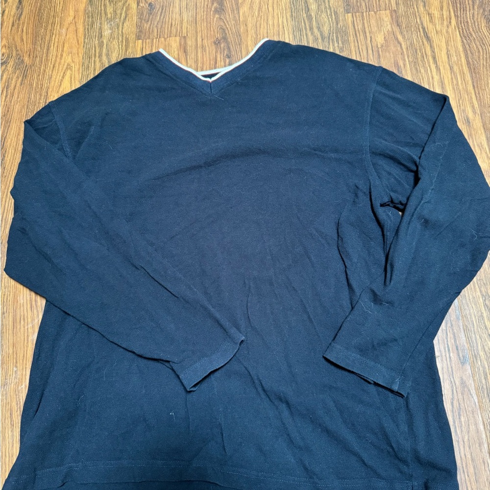Dark Blue V-Neck Long Sleeve Shirt
